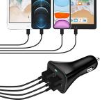 USB Car Charger Adapter, QC 3.0 Fast Car Phone Charger, 4-Port Multi 9.6 Amp Cigarette Lighter Adapter Compatible with iPhone 16/15/14/13/12 Pro Max, Samsung Galaxy S22 Note20, LG, Pixel.