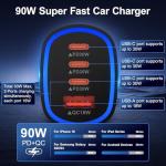 90W Samsung Car Charger USB C for Samsung Galaxy A17 A16 5G A36 A26 4-Port USBC & USB-A Super Fast Charging Car Phone Charger Cigarette Lighter Adapter Cargador Carro for Galaxy S25 Ultra S25 Edge A56