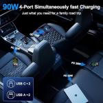 90W Samsung Car Charger USB C for Samsung Galaxy A17 A16 5G A36 A26 4-Port USBC & USB-A Super Fast Charging Car Phone Charger Cigarette Lighter Adapter Cargador Carro for Galaxy S25 Ultra S25 Edge A56