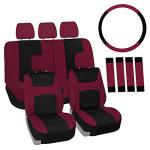 FH Group Car Seat Covers Full Set Cloth,Universal Fit combo,Washable Automotive Seat Covers,Low Back Front Seat Covers,Airbag Compatible,Split Bench Rear Seat for SUV,Sedan,Van Burgundy