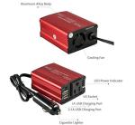FOVAL 150W Car Power Inverter 12V DC to 110V AC Converter Vehicle Adapter Plug Outlet with 3.1A Dual USB Car Charger for Laptop Computer (Classic Red)
