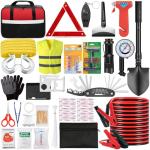 YJUSMAK Car Roadside Emergency Kit - Car Emergency Kit with Jumper Cables, Tow Rope, Folding Shovel, Safety Hammer, Reflective Warning Triangle, Car Safety Kits for Men, Women, Teenagers
