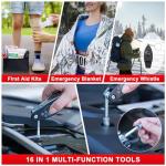 YJUSMAK Car Roadside Emergency Kit - Car Emergency Kit with Jumper Cables, Tow Rope, Folding Shovel, Safety Hammer, Reflective Warning Triangle, Car Safety Kits for Men, Women, Teenagers