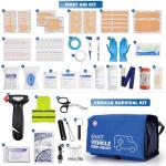UOTT First Aid Kit for Car – Vehicle Emergency Kit with Detachable Modules, Window Breaker, Splint, Reflective Vest – for Travel, Commute & Roadside Emergencies, Compact Blue Bag