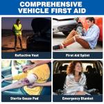 UOTT First Aid Kit for Car – Vehicle Emergency Kit with Detachable Modules, Window Breaker, Splint, Reflective Vest – for Travel, Commute & Roadside Emergencies, Compact Blue Bag