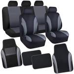 CAR PASS Line Rider Sporty Car Seat Covers Full Set with 4Pcs Waterproof Car Floor Mats Universal Fit Airbag Compatible Automotive Interior Covers for Sedans, Trucks,Vans,SUV (Combo Set, Black & Gray)
