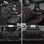 CAR PASS 3D Foam PU Leather Car Seat Covers, Universal Seat Covers Full Sets for Trucks SUV Sedan Automotive Seat Covers Armrest Airbag Compatible Waterproof Comfortable Faux Nappa Leather Black Red