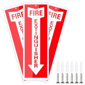 3 Pack Fire Extinguisher Sign, Aluminum Fire Extinguisher Signs with Six Expansion Tubes and Screws for Home Business, Fire Extinguisher Sticker Durable Waterproof and UV Protected Indoor & Outdoor