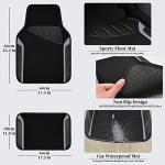 CAR PASS Leather Steering Wheel Cover and Waterproof Car Floor Mats,Microfiber Universal Car Combo Fit for 95% Sedan,SUV,Cars,14.5-15inch Sporty Anti-Slip Safety Comfortable Design(Black＆Gray)