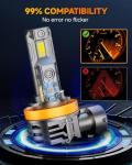 FAHREN Upgraded H11/H9/H8 Light Bulb, 40000LM Ultra-Bright Real 1:1 Mini Size H11, 6500K Cool White H11 light, Quick Install No Adapter Needed, Pack of 2