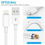 Car Apple Carplay Cable，USB A to Lightning Cable 3FT Compatible with iPhone 14 13 12 11 Pro Max XR XS X Charger Cord，Car Charging Cord