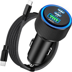 [Apple MFi Certified] iPhone 16 Car Charger Fast Charging, KYOHAYA 3-Port 67W PD/QC Car Power Adapter USB-C Charger Cigarette Lighter + Type-C Braided Cord for iPhone 16/16 Pro Max/15 Pro/Galaxy/Pixel
