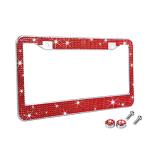 TZARROT Red Bling Rhinestone License Plate Frames for Women, Metal Rust-Proof License Plate Cover Bling Car Accessories for Women Girls