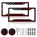 Black Red American Flag License Plate Frames, American Flag Car Accessories for Women & Men，US Car Plate License Plate Holder，Aluminum License Plate Frame Fits Standard Vehicles Size 12.2 x 6 Inch