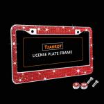 TZARROT Red Bling Rhinestone License Plate Frames for Women, Metal Rust-Proof License Plate Cover Bling Car Accessories for Women Girls