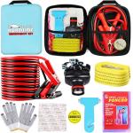 LIANXIN Car Emergency Roadside Tool Kit, Auto Emergency Kits Vehicles, with Jumper Cables kit，Car Safety Roadside Assistance Kit,Headlamp,Tow Straps,Safety Hammers,Rainwear,Gloves.Sky Blue