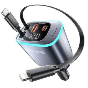 iPhone Car Charger, Retractable Fast USB C Phone Charger, 4 in 1 Cigarette Lighter Adapter with 2 Cables 30 Inch and 2 USB Ports, Multi Port USB Car Charging for iPhone 16/15/14/13/Pro Max