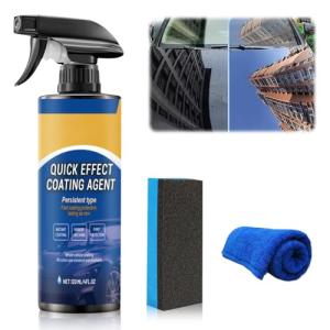 Car Coating Spray,New Quick Effect Coating Agent Spray,Quickly Coat Car Wax,Car Scratch Wax Polish Sprays Waterless Wash,Oil Film Emulsion Glass Cleaner with Sponge and Cloth,4FT.OZ (1PC)