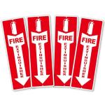 (4 Pack) Fire Extinguisher Signs – Strong Self Adhesive Fire Extinguisher Sign for Business, 12x4 Inch Aluminum Fire Extinguisher Signs Weather Resistant and Easy to Install (Red)