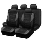 CAR PASS Quilting Leather Seat Covers Full Set,Universal Waterproof Deluxe PU Premium Car Seat Cover with 5mm Composite Sponge Inside,Airbag Compatible,Front and Rear Seat Cover for Sedan SUV Van,Gray