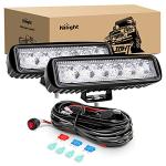Nilight 2Pcs 18w Spot LED Work Lights LED Pods Fog Lights Off Road Led Lights Driving Lights with16AWG Off Road Wiring Harness Kit-2 Leads