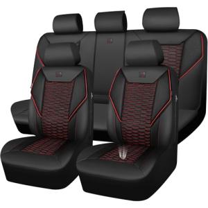 CAR PASS 3D Foam Mesh Leather Car Seat Covers Full Set,Breathable Mesh Faux Leather Seat Covers for Car,Universal Fit for SUV Truck Sedan Automotive, Armrest Airbag Compatible,Black and Red