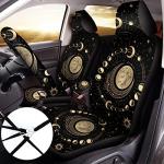 Riakrum 15 Pcs Sun and Moon Car Seat Cover Full Set Car Front Seat Steering Wheel Headrest Covers Cup Holder Belt Pads Keyring Armrest Pad Wrist Strap for Men Women Auto Truck Van SUV
