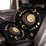 Riakrum 15 Pcs Sun and Moon Car Seat Cover Full Set Car Front Seat Steering Wheel Headrest Covers Cup Holder Belt Pads Keyring Armrest Pad Wrist Strap for Men Women Auto Truck Van SUV