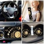 Riakrum 15 Pcs Sun and Moon Car Seat Cover Full Set Car Front Seat Steering Wheel Headrest Covers Cup Holder Belt Pads Keyring Armrest Pad Wrist Strap for Men Women Auto Truck Van SUV