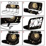 Riakrum 15 Pcs Sun and Moon Car Seat Cover Full Set Car Front Seat Steering Wheel Headrest Covers Cup Holder Belt Pads Keyring Armrest Pad Wrist Strap for Men Women Auto Truck Van SUV