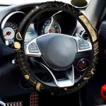 Riakrum 15 Pcs Sun and Moon Car Seat Cover Full Set Car Front Seat Steering Wheel Headrest Covers Cup Holder Belt Pads Keyring Armrest Pad Wrist Strap for Men Women Auto Truck Van SUV