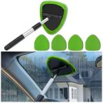 Couslcd Windshield Cleaner Tool - Portable Car Interior Window Cleaning Kit with Extendable Handle, 4 Microfiber Towel Pads, Auto Glass Wiper for Windshield, Universal for RV, SUV, Truck (Green)
