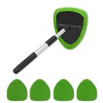 Couslcd Windshield Cleaner Tool - Portable Car Interior Window Cleaning Kit with Extendable Handle, 4 Microfiber Towel Pads, Auto Glass Wiper for Windshield, Universal for RV, SUV, Truck (Green)