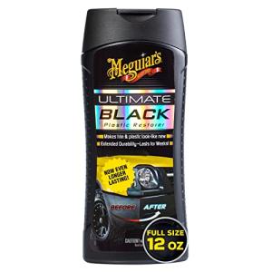 Meguiar's Ultimate Black Plastic Restorer, Durable Car Restorer That Gives New Life to Exterior Black Plastic, Vinyl, and Rubber Trim, 12 Oz Bottle