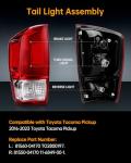 OKLPF Rear Brake Tail Lights Compatible With 2016 2017 2018 2019 2020 2021 2022 2023 Toyota Tacoma Pickup Replace 81560-04170,Replace Red Taillight Assembly,Includes A Luxurious Box,Left Driver Side