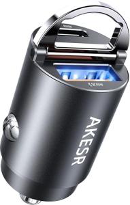 AKESR 65W USB C Car Charger Fast Charging,12V USB Outlet Accesorios para Carro,Compact Cigarette Lighter Adapter,Car Phone Charger for iPhone/16/15/14/13/12 Samsung S25 S24 S23Google Android