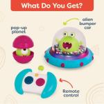 B. toys – Vehicle Bumper Space Car – Light – Up – Simple Remote Control Car for Toddlers with Alien Driver – Marky Mars – 12+ Months