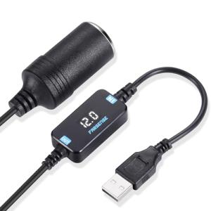 FARSENSE USB A to 12V Cigarette Lighter Adapter-USB C DC 5V to 12V Step Up Car Cigarette Lighter Socket Converter Cable(3FT Supports Voltage Display,for Dash Cam,GPS,Driving Recorder,Etc