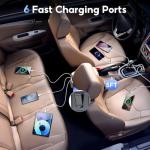 FARSENSE 115W 6-Port USB C Car Charger with PD Fast Charging & LED Display - Universal for iPhone, Samsung, iPad, Laptop