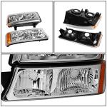 DNA MOTORING Pair Headlight Assembly Compatible with 2003-2006 Chevy Silverado 1500 2500 3500 1500 HD 2500 HD Avalanche 1500 2500, w/o Factory Cladding, Chrome/Amber, HL-OH-CS03-4P-CH-AM