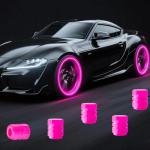 Luminous Tire Valve Stem Caps for Car, 5PCS Fluorescent Glow in The Dark Air Caps Cover, Illuminated Corrosion Resistant Tire Pressure Caps, Universal for Cars, Trucks, SUVs, Motorcycles, Bikes (Pink)
