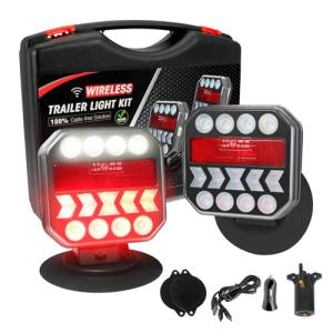 NeaLia Wireless Trailer Lights 110° Rotatable, Magnetic LED Trailer Light for Towing Truck RV, Rechargeable Tail Tow Lights Kit for Camper Boat Caravan Turn Signal Brake Reverse Stop, IP67 Waterproof