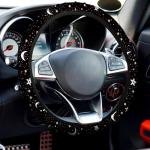 Yexiya 15 Pcs Moon and Star Car Seat Covers Print Car Accessories Full Set for Women Men Set Steering Wheel Cover Armrest Pad Seat Belt Pads Wrist Keychain Auto Interior Decor(Moon, Star)