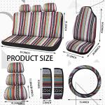 Frienda 14 Pcs Baja Car Seat Covers Full Set Multicolor Stripe Boho Print Steering Wheel Cover Seat Belt Cover Crystal Hanging Ornament Car Holders Fits (Stripe Style)