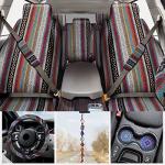 Frienda 14 Pcs Baja Car Seat Covers Full Set Multicolor Stripe Boho Print Steering Wheel Cover Seat Belt Cover Crystal Hanging Ornament Car Holders Fits (Stripe Style)