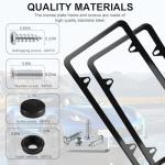 LivTee 4 Holes Stainless Steel License Plate Frames, 2 PCS Car Licence Plate Covers, Automotive Exterior Accessories Slim Design with Bolts Washer Caps for US Vehicles, Black