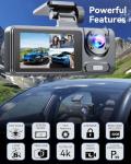 3 Channel Dash Cam Front and Rear Inside, Bulit a 32GB Card, Dash Camera for Cars,4K Full HD 2.0'' IPS Screen Dashcam with G-Sensor, IR Night Vision, WDR, Loop Recording, 24H Parking Mode