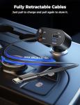 SUPERONE Retractable Car Charger for iPhone with Dual Type C Cables, 4 in 1 USB C Car Charger Adapter with PD 60W Fast Charging Compatible with iPhone 16 15 14 13 12 11 Pro/XS/XR/SE/iPad/Airpods