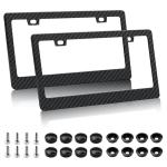 EWBN Carbon Fiber License Plate Frame,2 Pack Black License Plate Frames with Screws & Caps,Classic Carbon Fiber Design Car Black License Plate Holders Fits All Standard US Plates