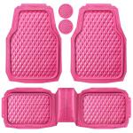 CAR PASS Heavy Duty Rubber Pink Car Floor Mats, Deep Dish All-Weather Full Set Durable Anti-Slip 3D Rhombus Waterproof Trim to Fit Liner Universal Fit Automotive,Sedan,SUV,Truck, 3 Pcs Hot Pink